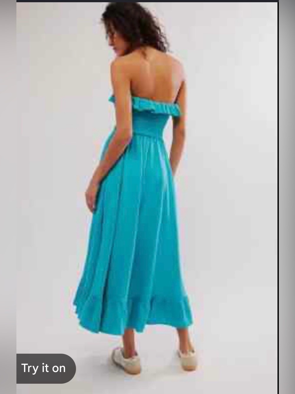 Free People Lush Life Linen Blend Strapless Ruffle Smocked Maxi Dress - Teal - Picture 2 of 11